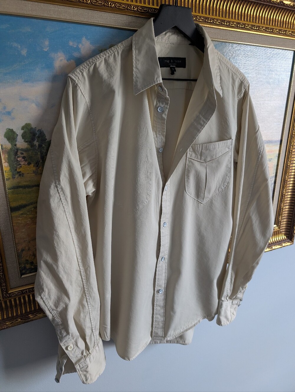rag & bone Cream Long-Sleeve Casual Button-Down Shirt